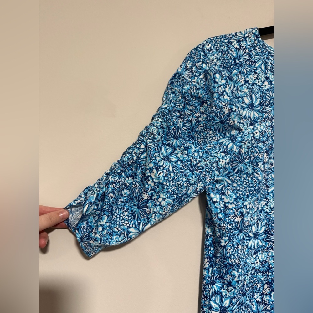 Lilly Pulitzer Belden Blue Floral Elbow Sleeve Shirt Dress Medium Resort Preppy - Picture 3 of 10